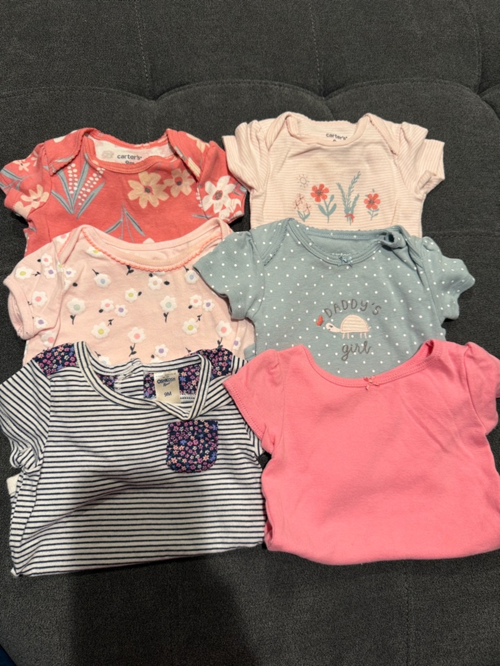 Mixed Baby Girl Onesie Lot — Floral, Striped & Pink-Set of 6